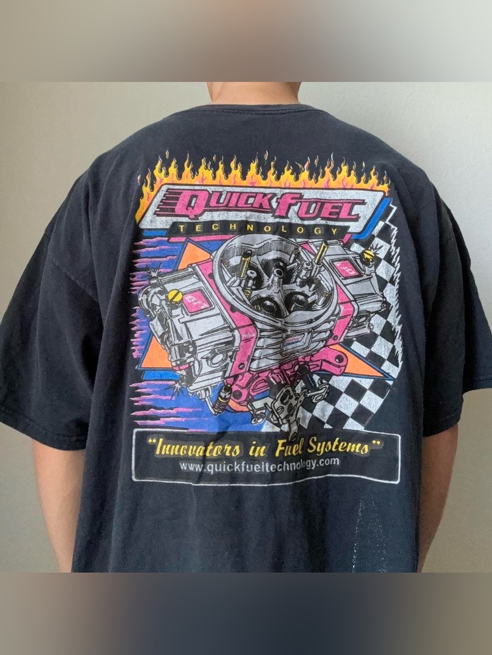 Vintage 2000s Quick Fuel Technology Racing Graphics Black Tee Shirt